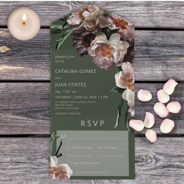 Janto Verde Flor Moderno Escuro (Also available with a QR code or without dinner selection options.)