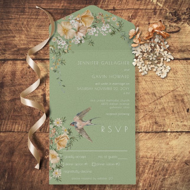 Janto Verde Vintage Floral & Bird Sage (Criador carregado)
