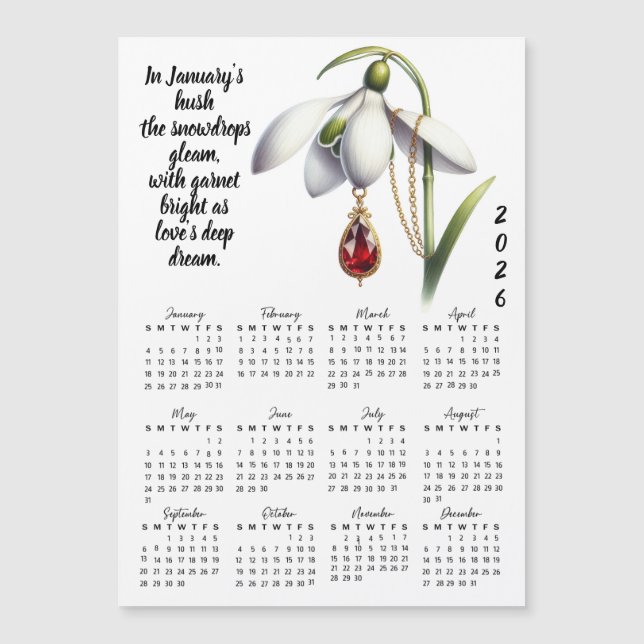 January Birth Flower & Stone Calendar (Frente)