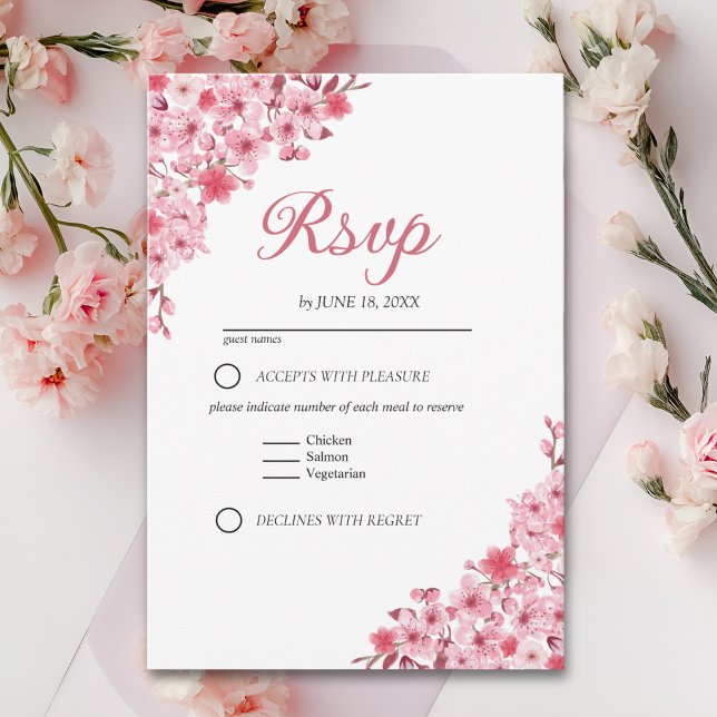 Japanese Blossom Wedding – Pink Floral RSVP (Criador carregado)