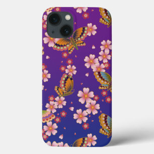 Japanese Butterflies Amid Sakura Blossoms Purple