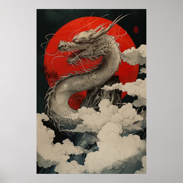 Japanese Dragon Ukiyo-e – Mythical Power Poster (Frente)