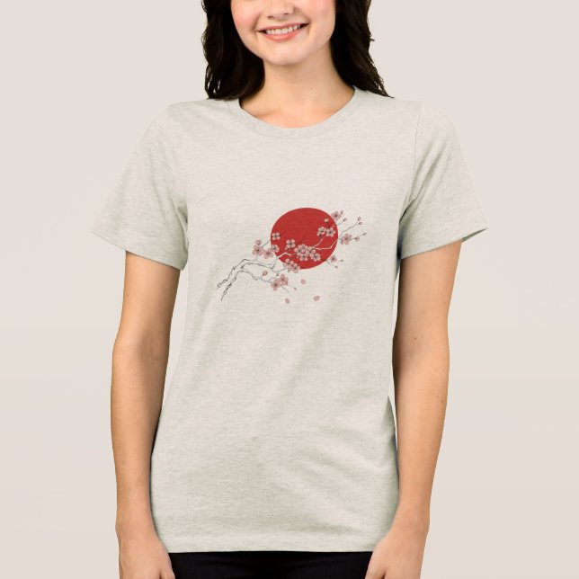 Japanese Minimalist Cherry Blossom Red Sun T-Shirt (Frente)