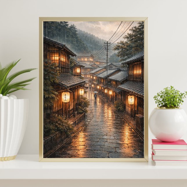 Japanese Rainy Street Poster | Kyoto Night Wall (Criador carregado)