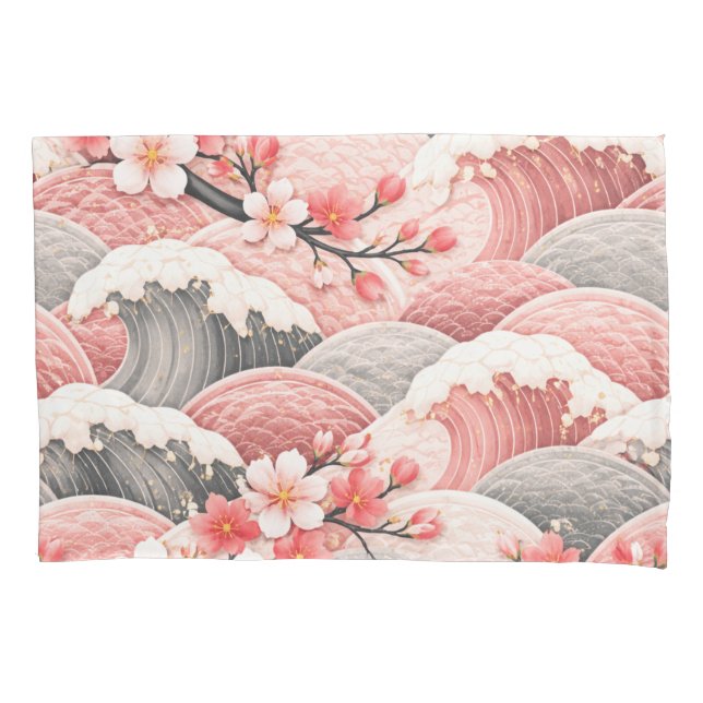 Japanese Wave Cherry Blossom Pattern Pink Coral  (Frente)