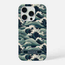 Japanese Waves Print Monogrammed