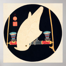 Japanese White macaw vintage design art poster