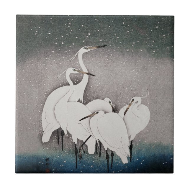 Japonês Egrets Koson Cranes Winter Snow (Frente)