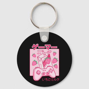 Japonês Kawaii Strawberry Milk Chaveiro Funny