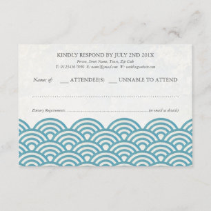 Japonês Seigaiha Waves Elegant Beach Wedding RSVP