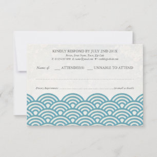 Japonês Seigaiha Waves Elegant Beach Wedding RSVP