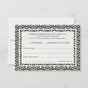 Japonês Seigaiha Waves Elegant Beach Wedding RSVP