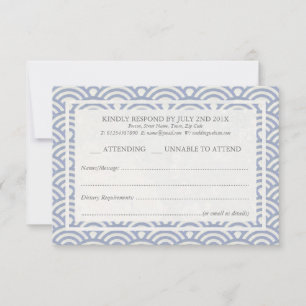 Japonês Seigaiha Waves Elegant Beach Wedding RSVP
