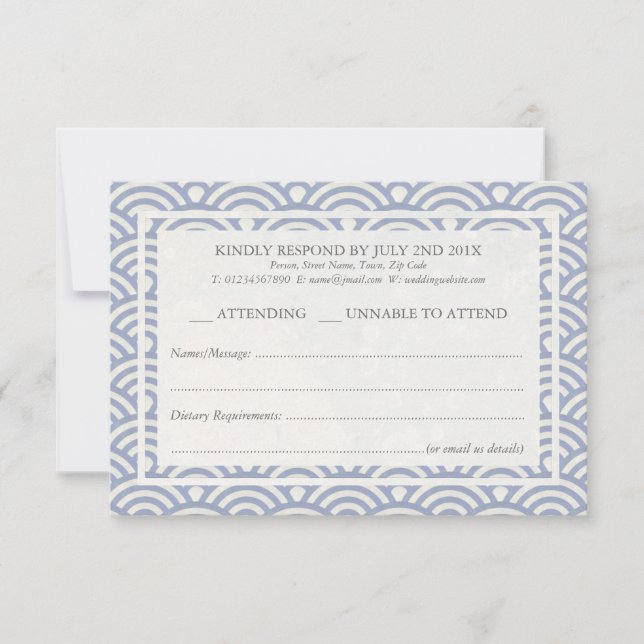 Japonês Seigaiha Waves Elegant Beach Wedding RSVP (Frente)