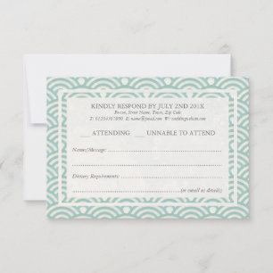 Japonês Seigaiha Waves Elegant Beach Wedding RSVP