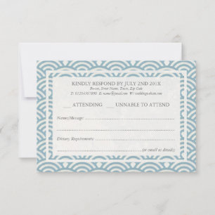 Japonês Seigaiha Waves Elegant Beach Wedding RSVP