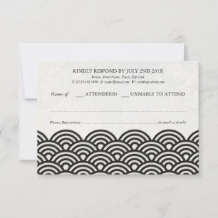 Japonês Seigaiha Waves Elegant Beach Wedding RSVP