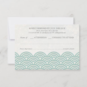 Japonês Seigaiha Waves Elegant Beach Wedding RSVP
