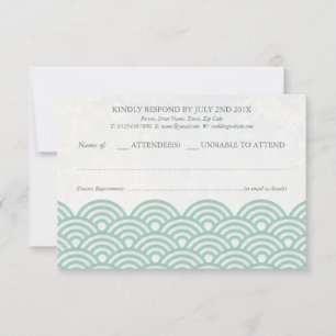 Japonês Seigaiha Waves Elegant Beach Wedding RSVP