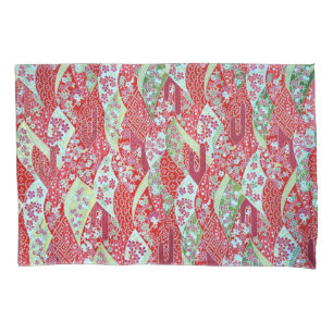 Japonês Washi Red Floral Origami Yuzen Pillowcase