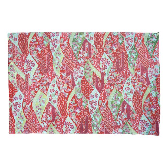 Japonês Washi Red Floral Origami Yuzen Pillowcase (Frente)