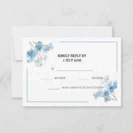 Jardim Azul Claro Floral Casamento RSVP Aquarela