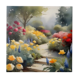 Jardim bonito com flores azuis de rosas amarelas v