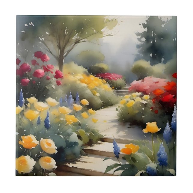 Jardim bonito com flores azuis de rosas amarelas v (Frente)