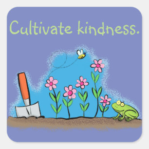 Jardim bonito com flores do sapo e etiqueta da