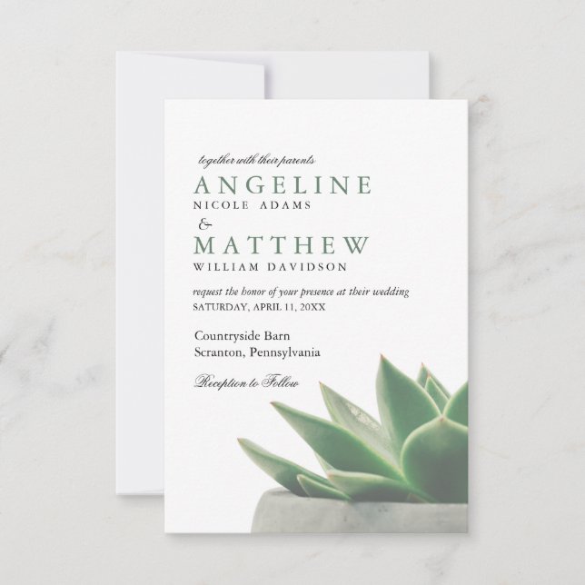 Jardim Botânico Suculento| Convite Para Casamento (Frente)