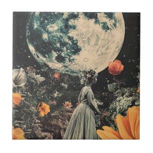 Jardim Celestial da Lua Menina Floral Sépia