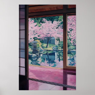 Jardim de Cerejeira em Flor Impressão de Arte Casa