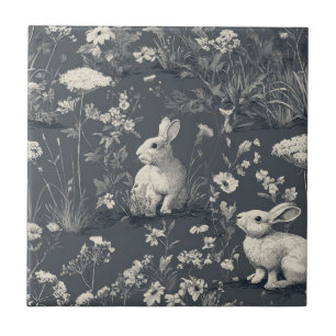 Jardim de Coelhos Padrão Toile Preto Botânico