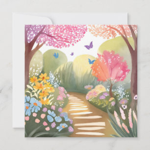 Jardim de Flores Cartão de Pintura em Aquarela C