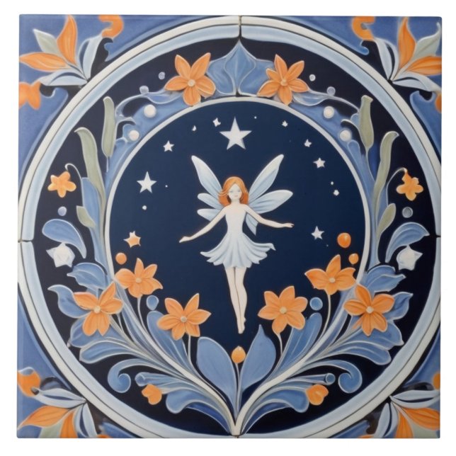 Jardim de Flores Noturnas de Fadas Azul e Laranja  (Frente)