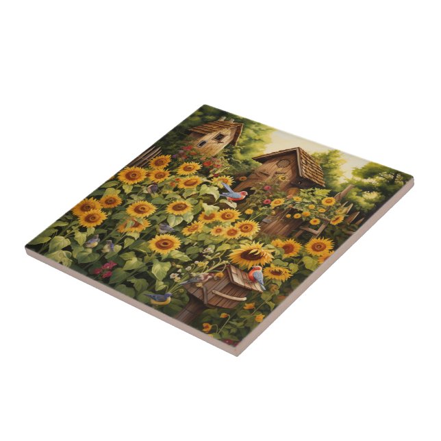 Jardim de Girassol 12 Casas de Aves Azuis (Lateral)