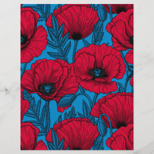 Jardim de papoila vermelho em azul