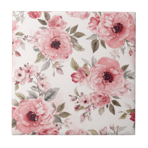 Jardim de Rosas Rosa Floral Aguarela Botânica Bege