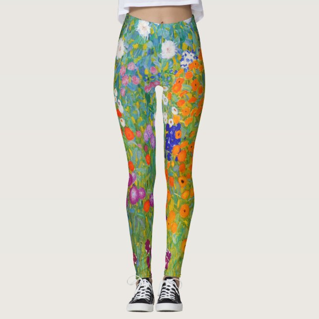 Jardim Flor por Gustav Klimt Leggings (Frente)