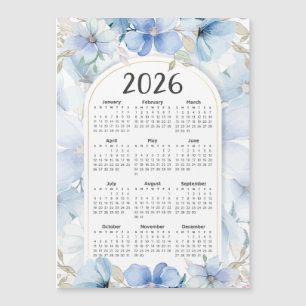 Jardim Floral Azul Elegante Calendário 2026