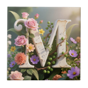 Jardim Floral Branco Letra Monograma M