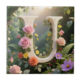 Jardim Floral Branco Monograma Letra U