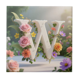 Jardim Floral Branco Monograma Letra W