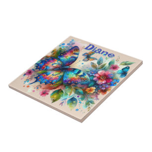 Jardim Floral de Borboleta de Aquarela Personaliza