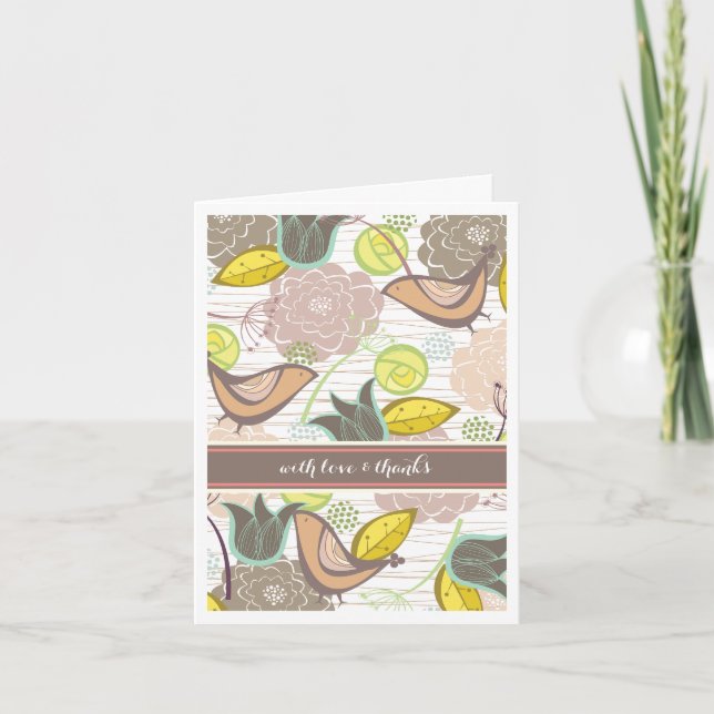 Jardim Floral De Pássaros Doce Obrigado Cartão com (Frente)