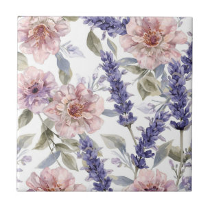 Jardim Floral de Peônia Lavanda em Aquarela