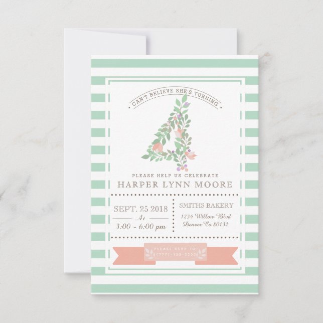 Jardim Floral | Primeiro Convite de aniversário (Frente)