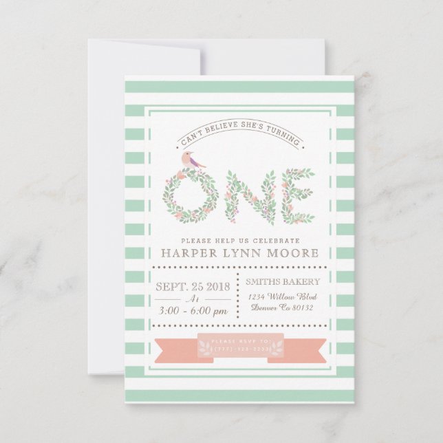 Jardim Floral | Primeiro Convite de aniversário (Frente)