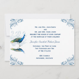 Jardim Pavão em Convite para Casamento Branco Azul