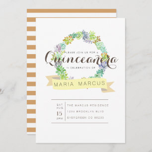 Jardim Suculento Watercolor Quinceanera Convite
